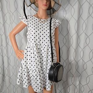 Polka Dot Dress with Black Crossbody Bag